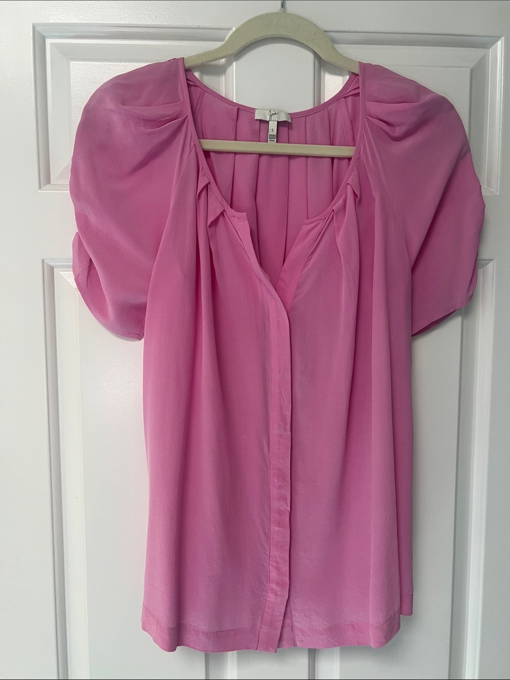 Joie Pink Short Puff-Sleeve Blouse